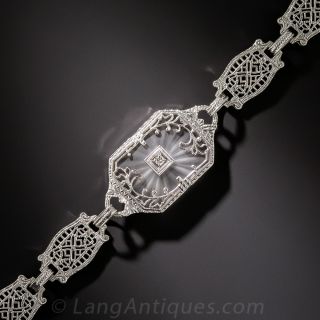 White Gold Carved Quartz Diamond Bracelet
