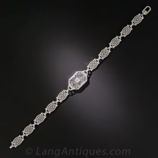 White Gold Carved Quartz Diamond Bracelet