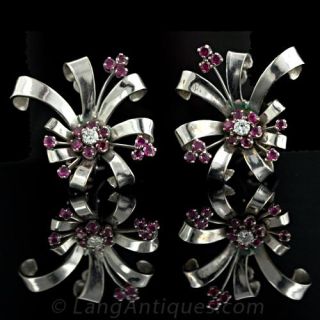 Retro Ruby Diamond Earrings 