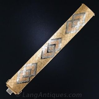Wide 18K Tri-Color Gold Mid-Century Bracelet
