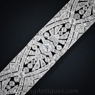 Wide Art Deco Platinum Diamond Bracelet
