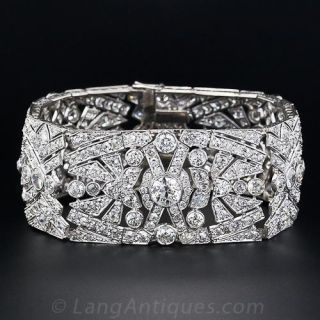 Wide Art Deco Platinum Diamond Bracelet