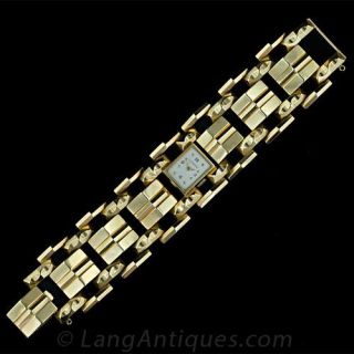 Wide Gold Retro Bracelet Watch