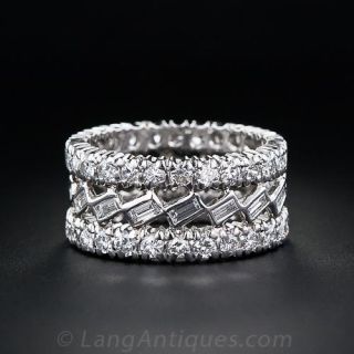 Wide Platinum Diamond Band Ring