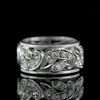 Wide Platinum Diamond Openwork Wedding Band