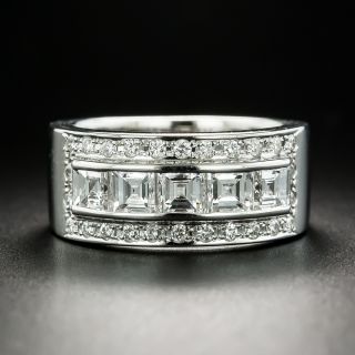 Wide Platinum Square Diamond Band Ring - 2