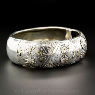 Wide Silver and Gold Bangle Bracelet