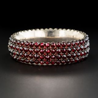 Wide Silver Bohemian Garnet Bangle Bracelet