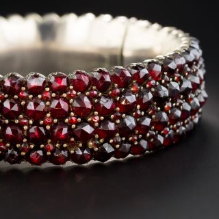 Wide Silver Bohemian Garnet Bangle Bracelet