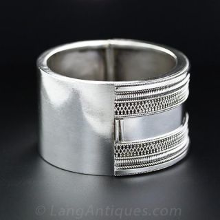 Wide Silver Victorian Bangle Bracelet