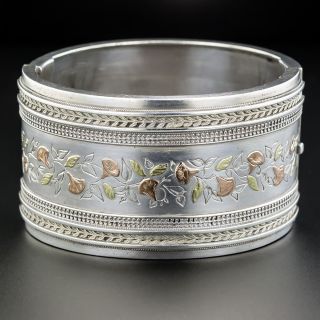 Wide Victorian Silver & Gold Bangle - 2
