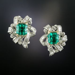 Estate 3.89 Carat Emerald and Diamond Earrings - AGL 'Minor Enhancement' - 2