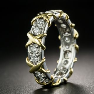 'X' Diamond Wedding Band, Size 7 1/4