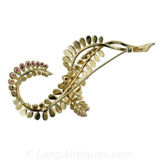 Yellow Gold and Ruby Fern Pin