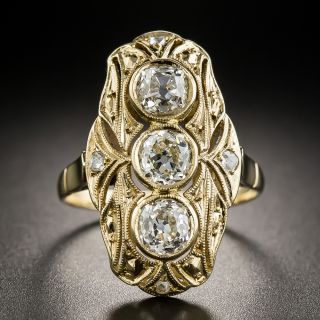 Yellow Gold Art Deco Three-Stone Diamond Dinner Ring 