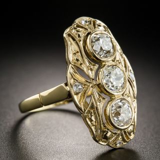Yellow Gold Art Deco Three-Stone Diamond Dinner Ring 