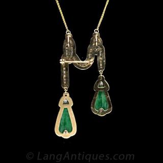 Yellow Gold Jade and Diamond Pendant Necklace