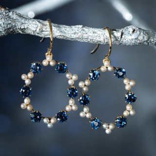 Yogo Sapphire and Natural Pearl Dangle Earrings, Circa 1900  - GIA