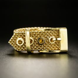 Vintage 18K Yellow Gold Mesh Belt Buckle Ring (Adjustable Sizes: 7, 7.5, 8)