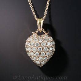Diamond Pave Heart Lock and Key 18k Gold Pendant Necklace Estate Fine  Jewelry