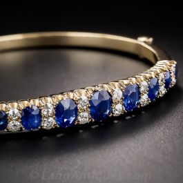 Victorian Diamond Sapphire Twist Bangle Bracelet