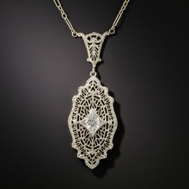 Art Deco Filigree Diamond Pendant Necklace - Antique & Vintage ...