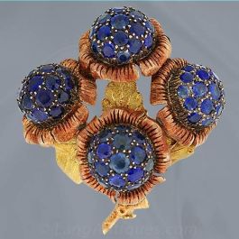 Estate Jewelry Buccellati 18K Yellow Gold Sapphire & Diamonds Flower Brooch - Estate Jewelry 