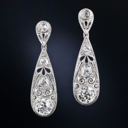 Edwardian Style 3.35 Carat Total Diamond Drop Earrings