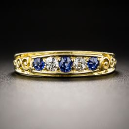 English Victorian Sapphire and Diamond Five-Stone Ring