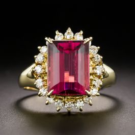 Estate 3.43 Carat Raspberry Rubellite Tourmaline and Diamond Halo Ring