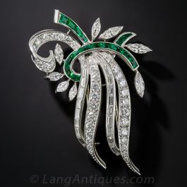 Exquisite ICY HOBE Signed Vintage Brooch Pin Diamante Emerald