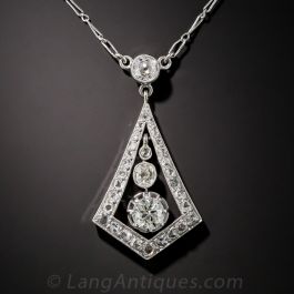 French Art Deco Diamond and Platinum Pendant Necklace