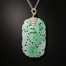 Natural Burmese Jade Carved Plaque Pendant