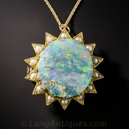 Round Opal and Pearl Sunburst Pin/Pendant