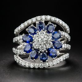 Sparkling Cluster Sapphire, Aquamarine and Diamond Necklace