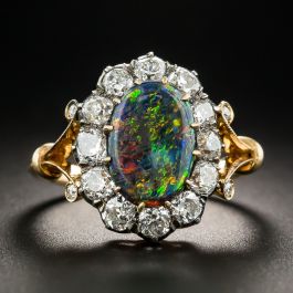 Victorian Black Opal with Diamond Halo Ring