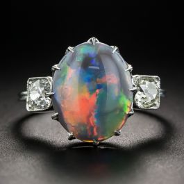 Vintage Black Opal Platinum Diamond Ring