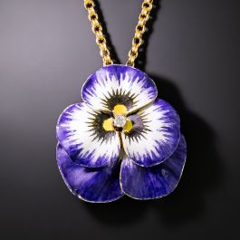 Vintage Enamel and Diamond Pansy Necklace Brooch
