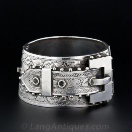 Wide Sterling Silver Belt Motif Bracelet Cuff