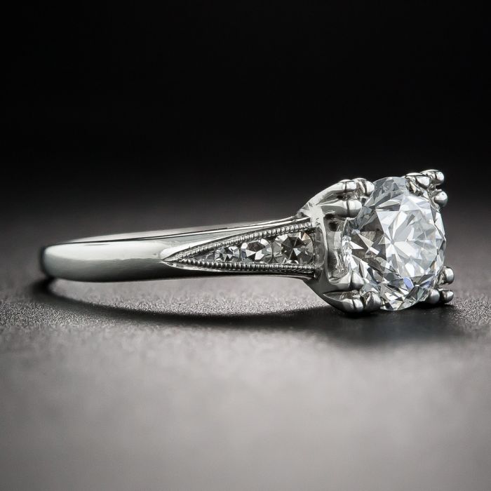 1.02 Carat Diamond Platinum Vintage Engagement Ring GIA F SI1