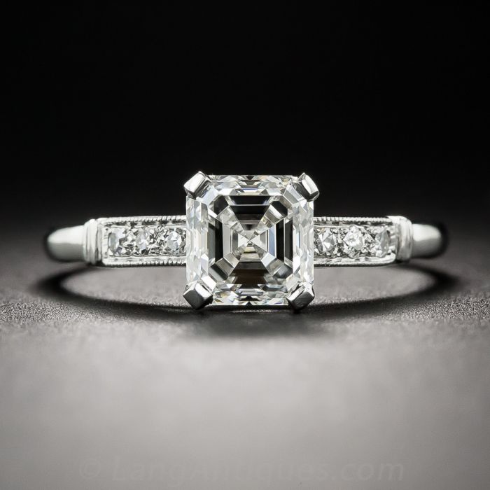 1.21 Carat Asscher Cut Diamond Vintage Engagement Ring GIA H VS2