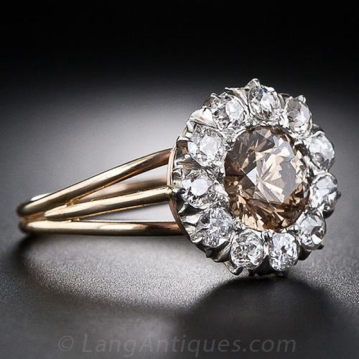 【source object】Antique Diamond Ring 14.5 1.50 Carat Natural Brown Diamond Antique Halo Ring