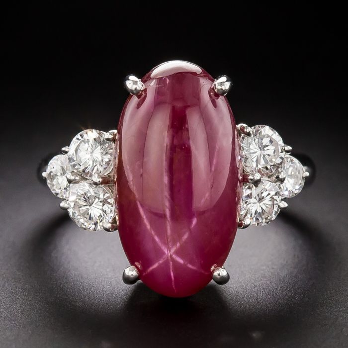 11.24 Carat Star Ruby Cabochon and Diamond Ring