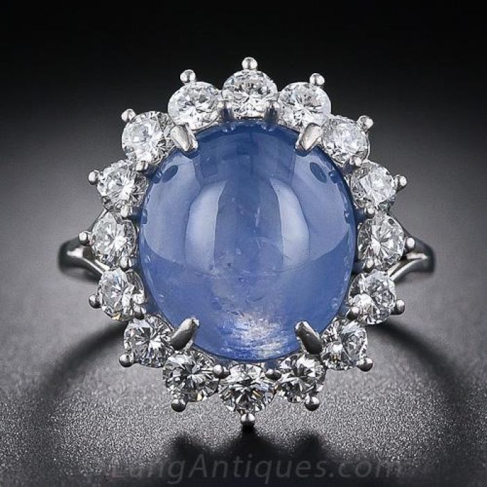 11.50 Carat Blue Star Sapphire and Diamond Estate Ring