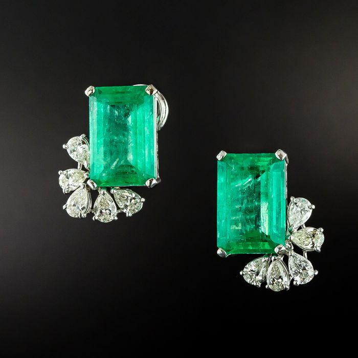 Carat Colombian Emerald and Diamond Earrings AGL
