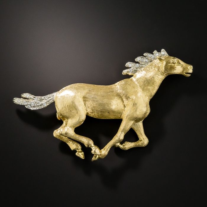 2 Carat Pavé Diamond Horse Brooch Platinum