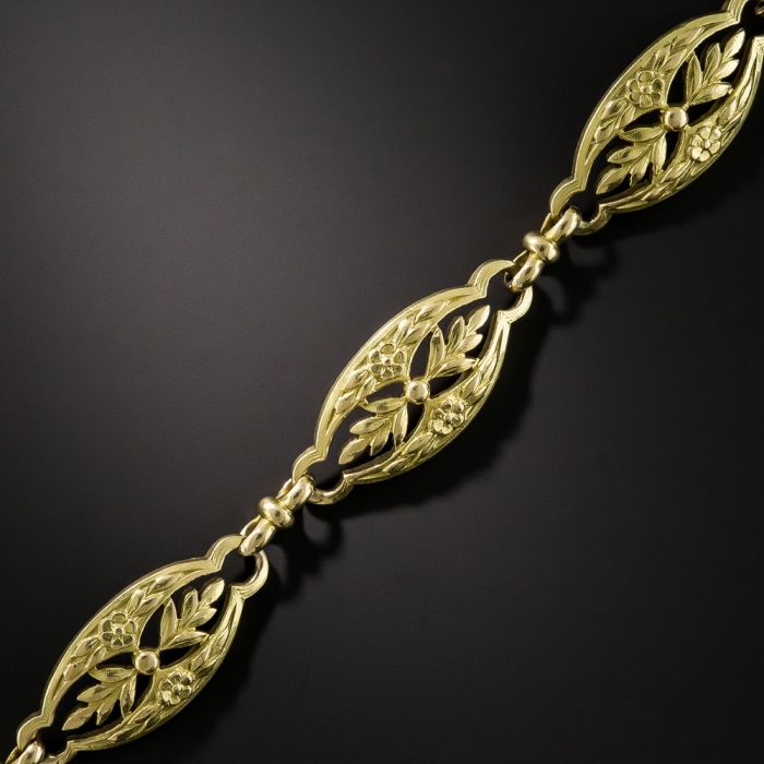 Bracelet Gourmette Ancien – Chaîne Tank Maille Plaqué Or 18k – Style Art Nouveau 18cm