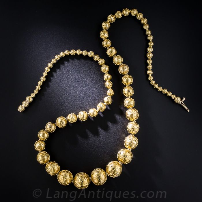 18k Gold Granulated Bead Necklace