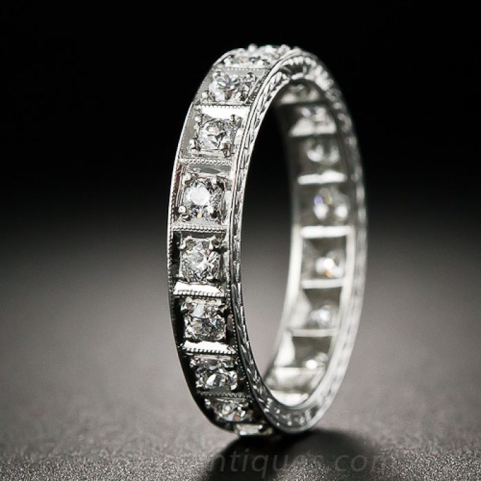 1920s Platinum and Diamond Wedding Band Size 4 1 2