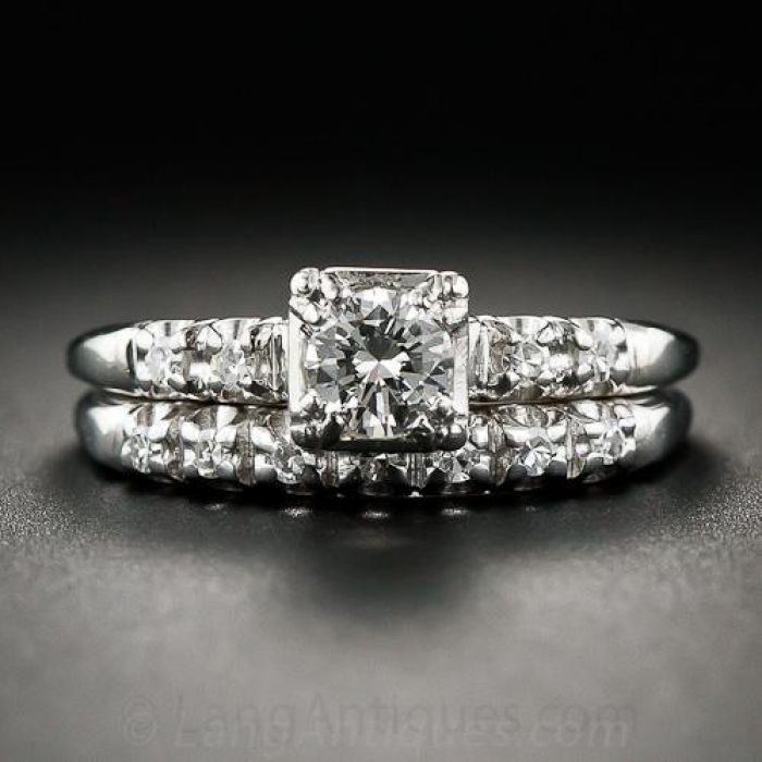 1940s Traub Orange Blossom Platinum and Diamond Wedding Set